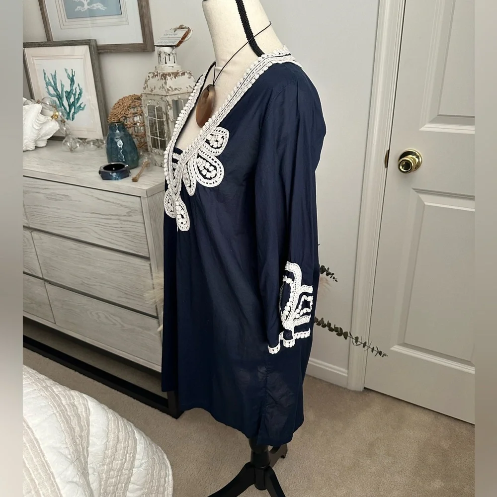 💵 J. Crew | Corded Trim Short Tunic Dress Swim CoverUp | Navy Blue - Picture 7 of 12